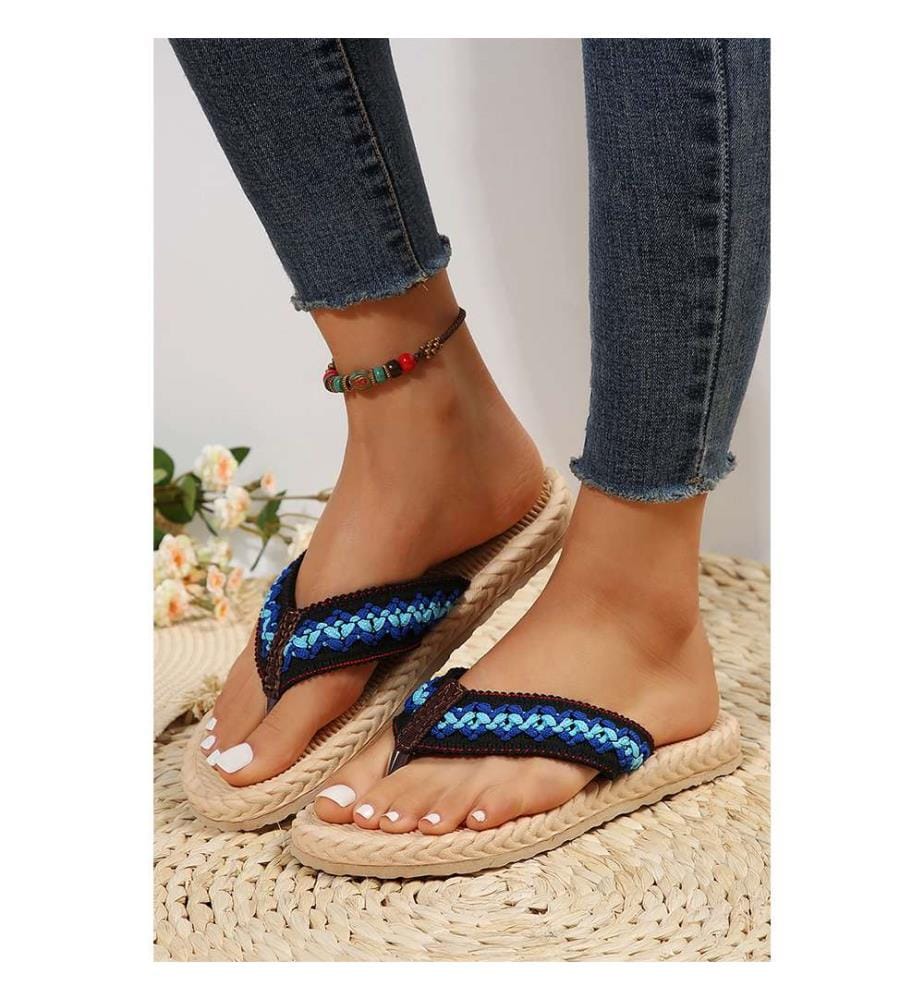 Flat Flip-Flops with Woven Straps - Blue