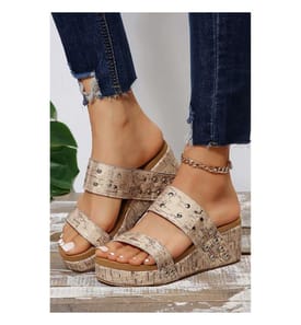 Double-Strap Wedge Mules - Camel