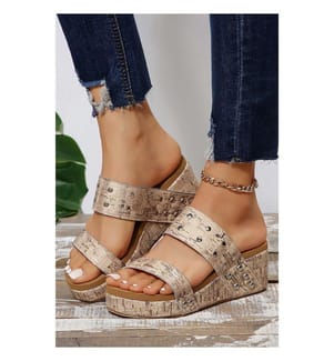 Double-Strap Wedge Mules - Camel