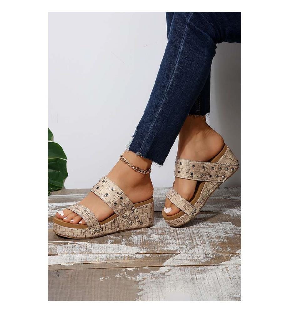 Double-Strap Wedge Mules - Camel