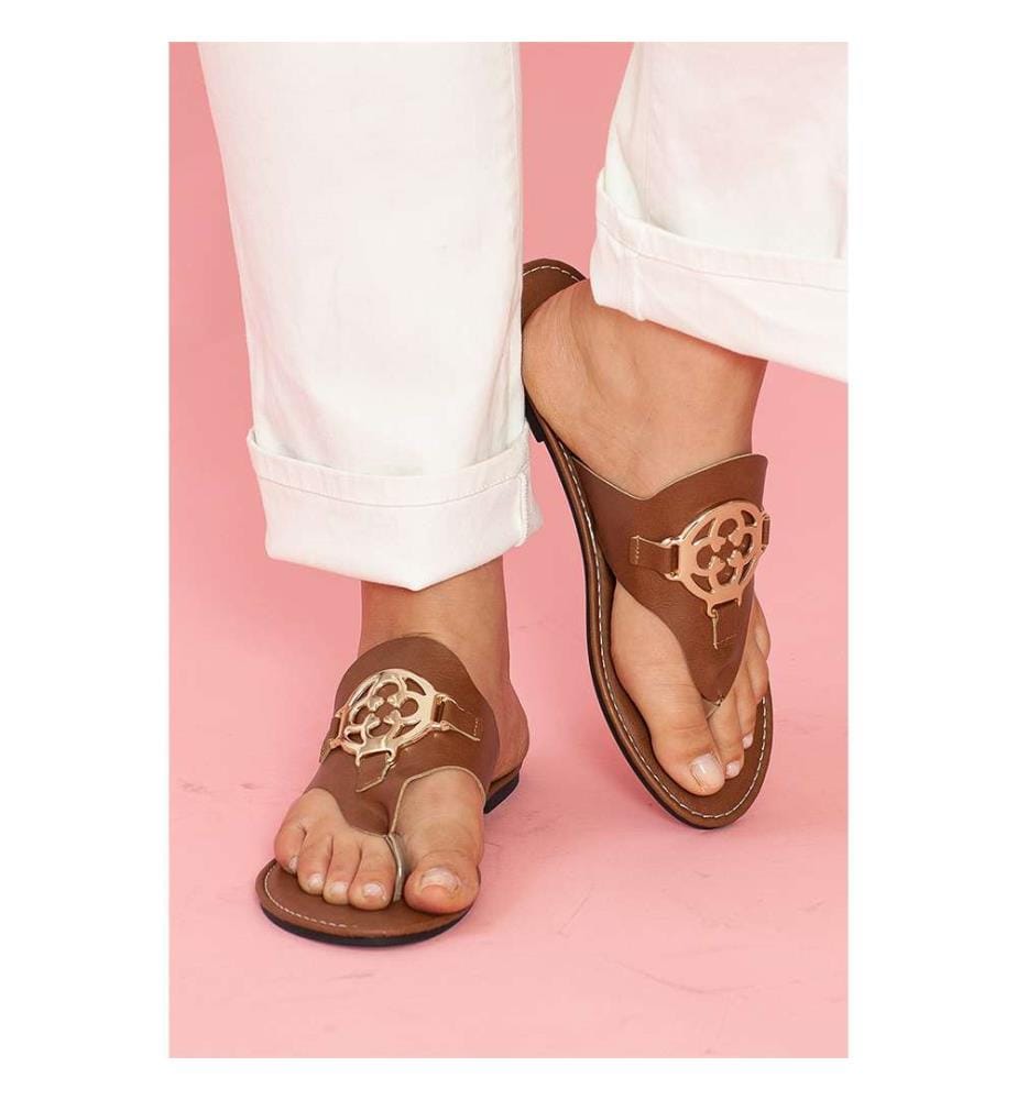 Mules en cuir à détail métallique - Marron