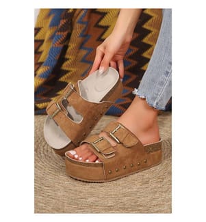 Suede Sandals with Buckles - Brown