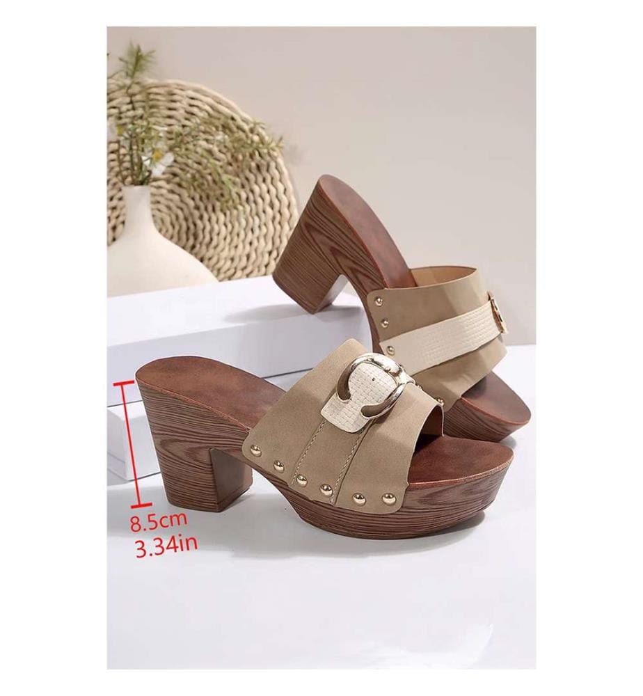 Chunky-heeled mules with a buckle - Light Khaki