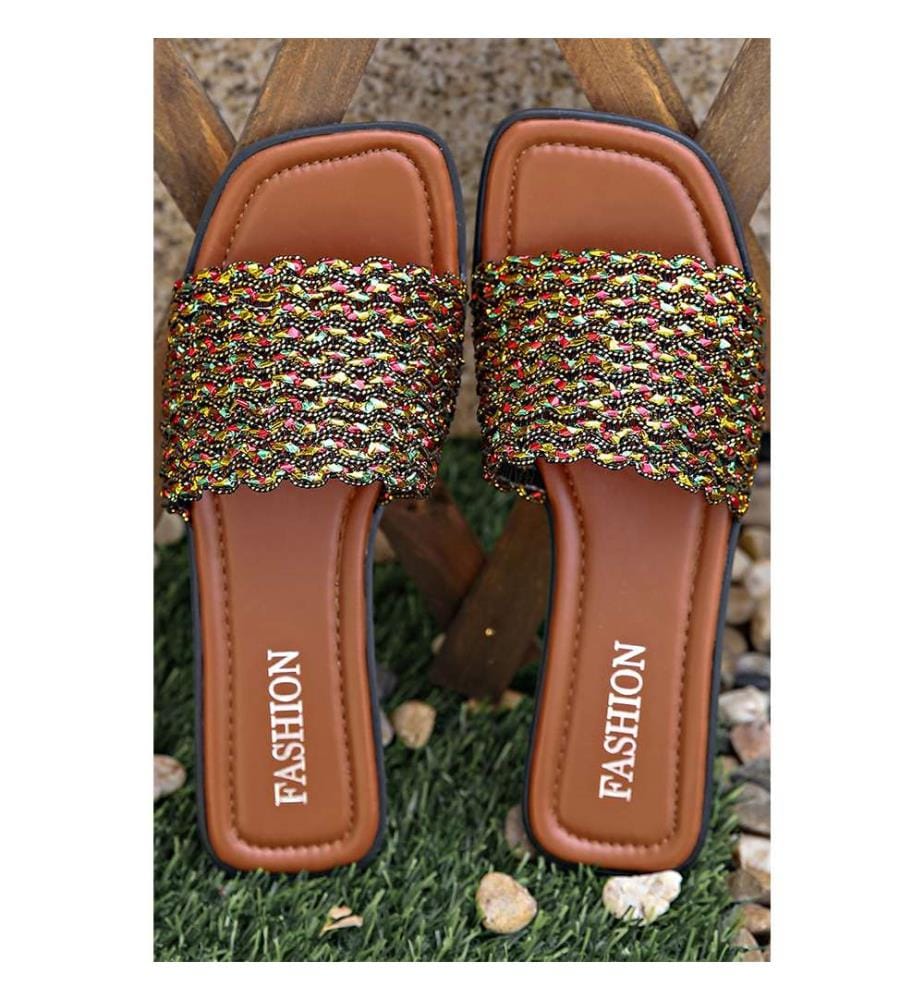 Infradito intrecciate con paillettes - Rosso Dahlia
