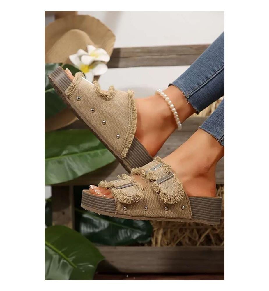 Retro Double-Buckle Mules - Black