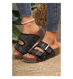 Retro Double-Buckle Mules - Light Khaki