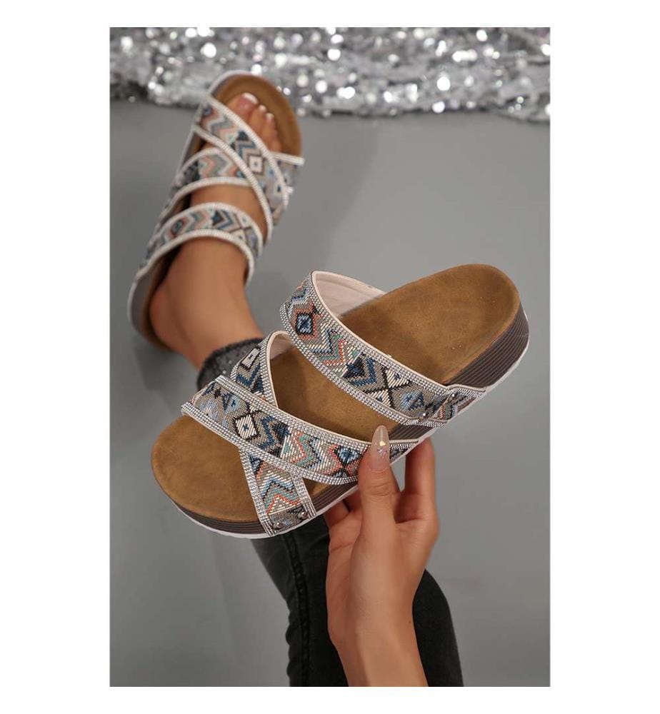 Platform Sandals with Rhinestones - Black