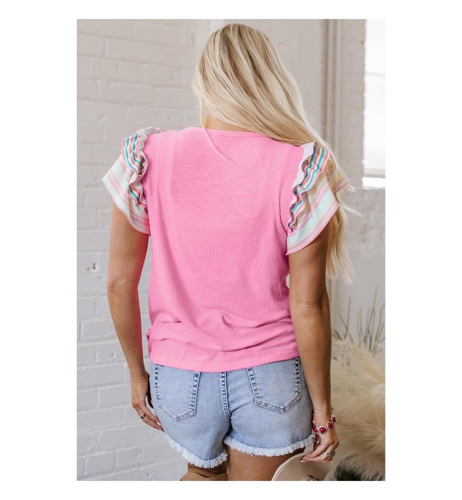 Ribbed Ruffle Blouse - Bonbon