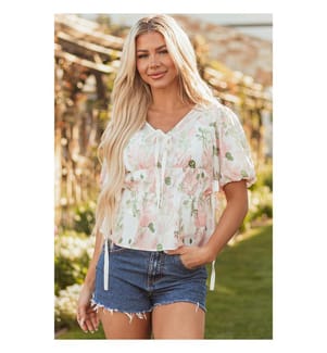Basque blouse with pink flowers - Pink