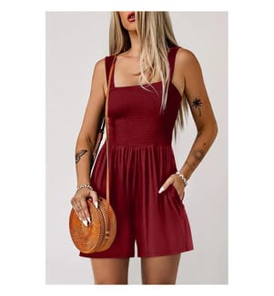 Short Sleeveless Jumpsuit with Pockets - Burgundy