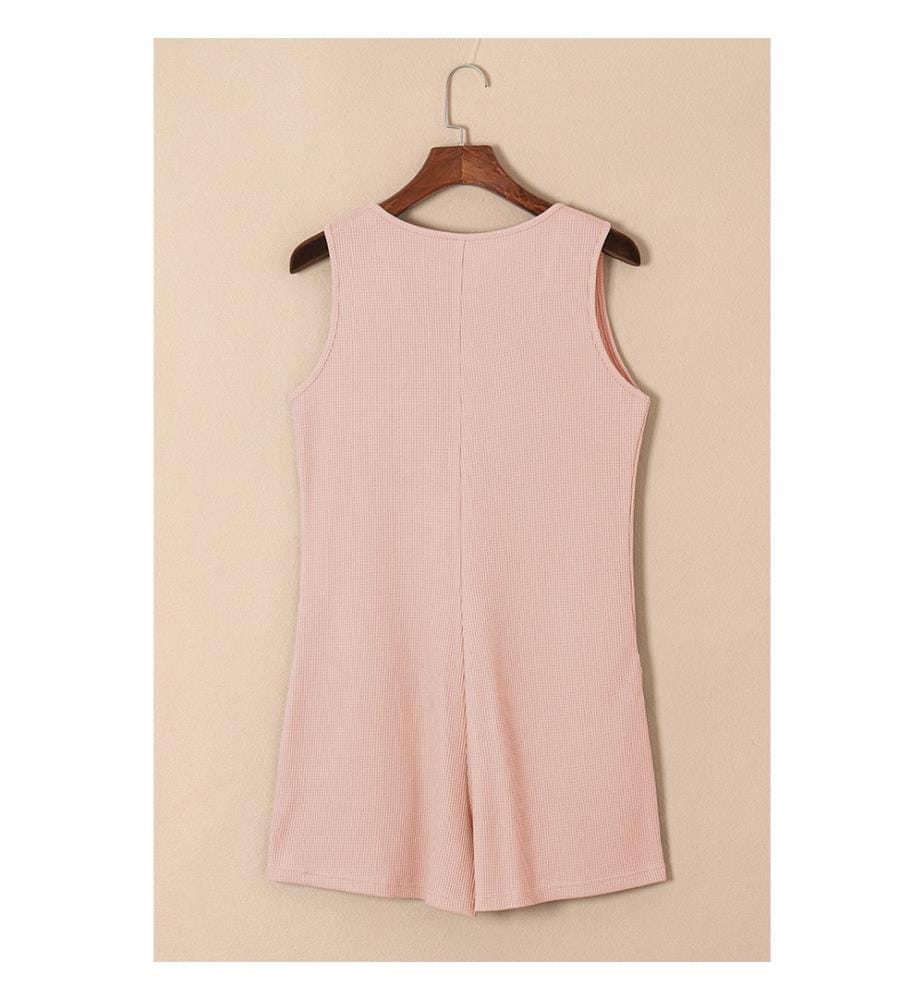 Light Pink Sleeveless U-Neck Button Playsuit With Pockets - Light Pink