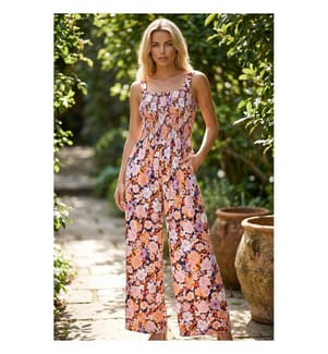 Black Floral Print High Waisted Jumpsuit - Black