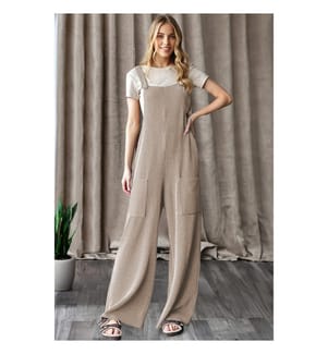 Parchment Ribbed Mesh Wide Leg Dungarees With Patch Pockets - Parchment
