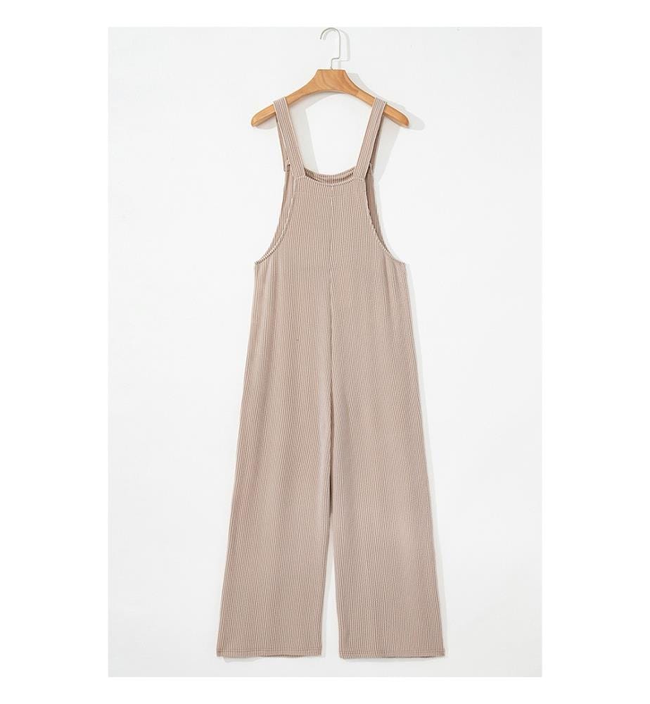 Parchment Ribbed Mesh Wide Leg Dungarees With Patch Pockets - Parchment