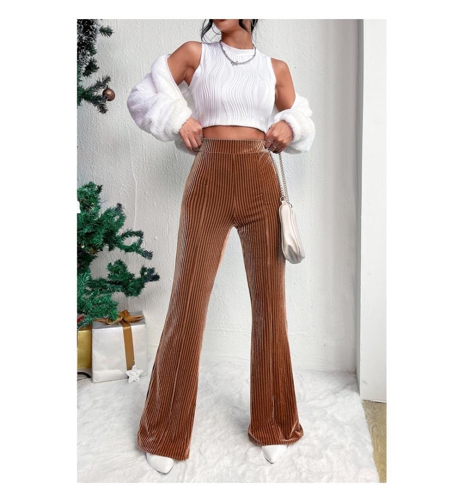 Corduroy Flared Pants - Brown