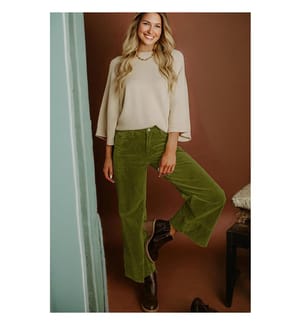 High Waisted Wide Leg Velvet Pants - Green