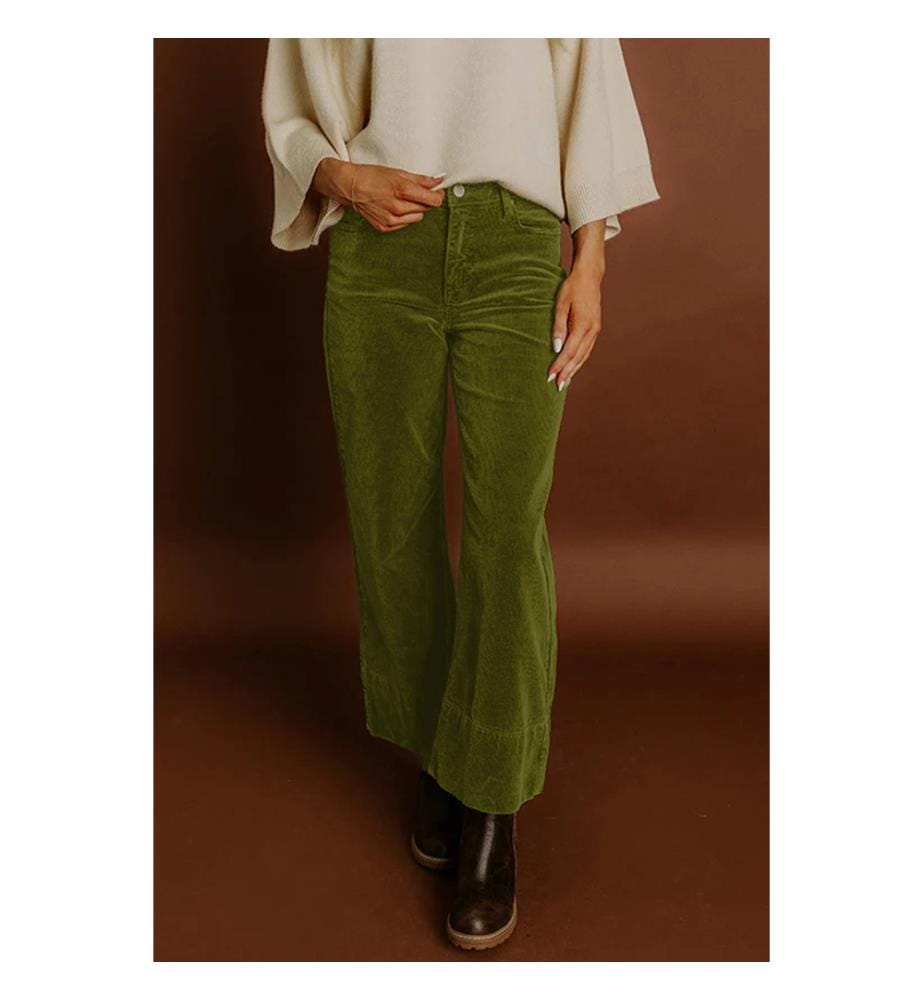 High Waisted Wide Leg Velvet Pants - Green