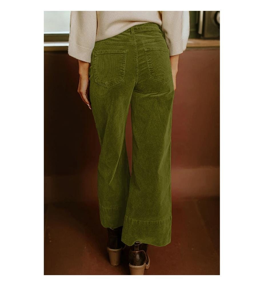 High Waisted Wide Leg Velvet Pants - Green
