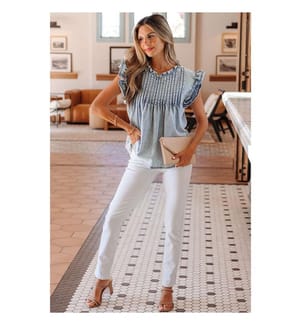 Denim Blouse with Ruffles - Blue