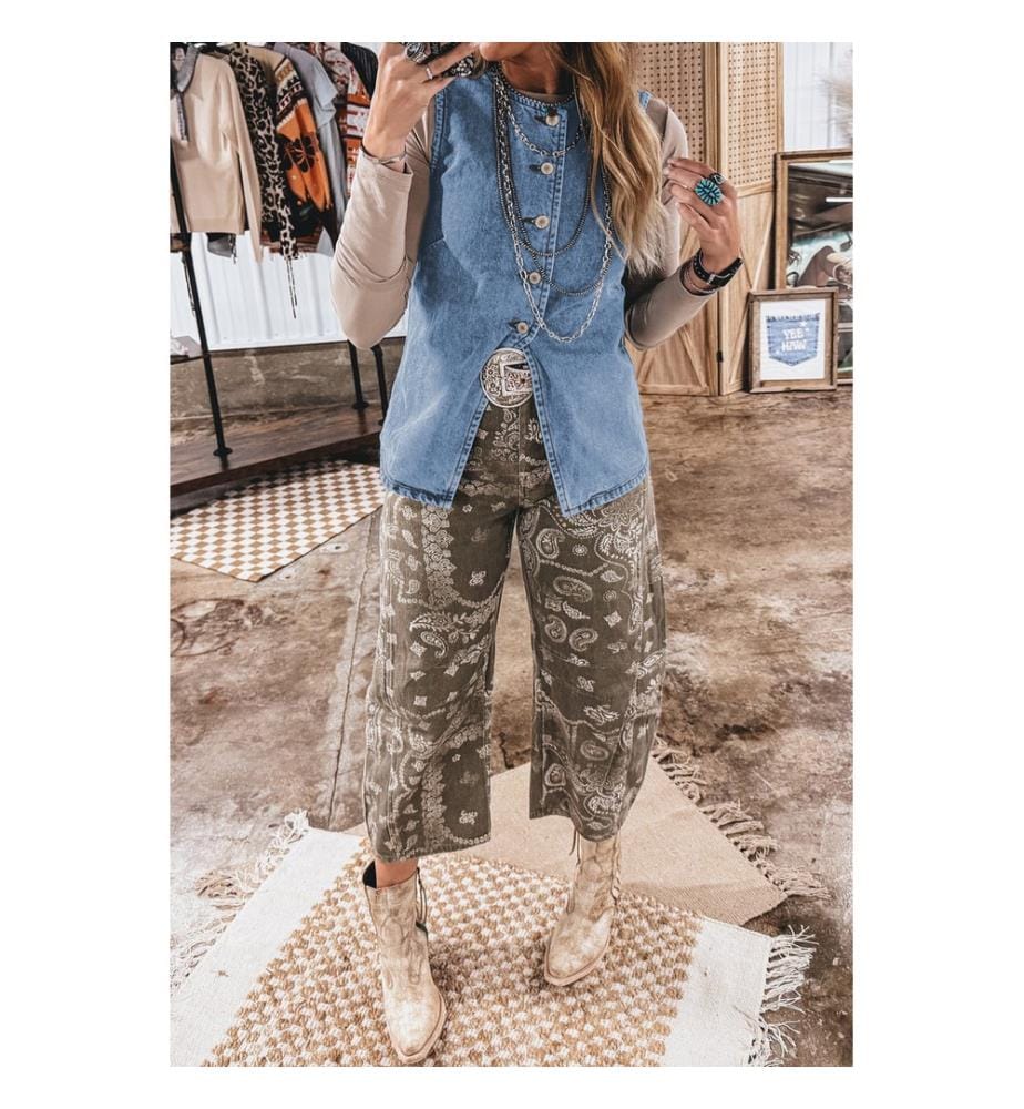 Gilet en jean Myosotis à boutons et fente sur le devant