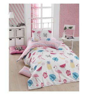 Single Bedding Set - White, Pink, Blue, and Yellow