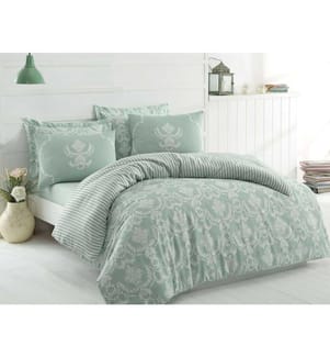 King-Size Bedding Set - Aquamarine and White