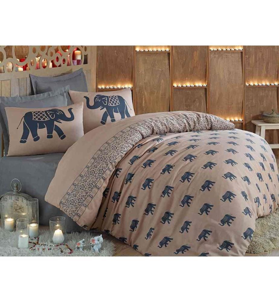 King-Size Bedding Set - Blue and Beige