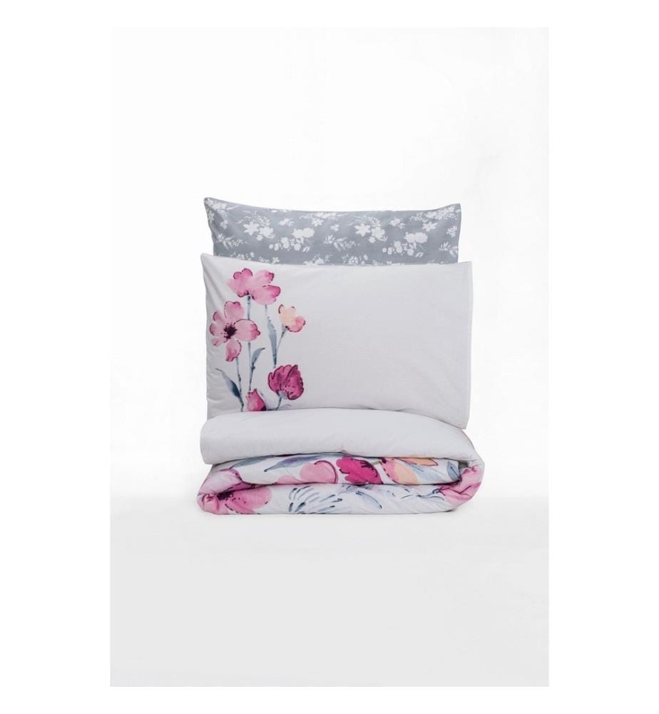 King-Size Bedding Set - Gray, White, and Pink