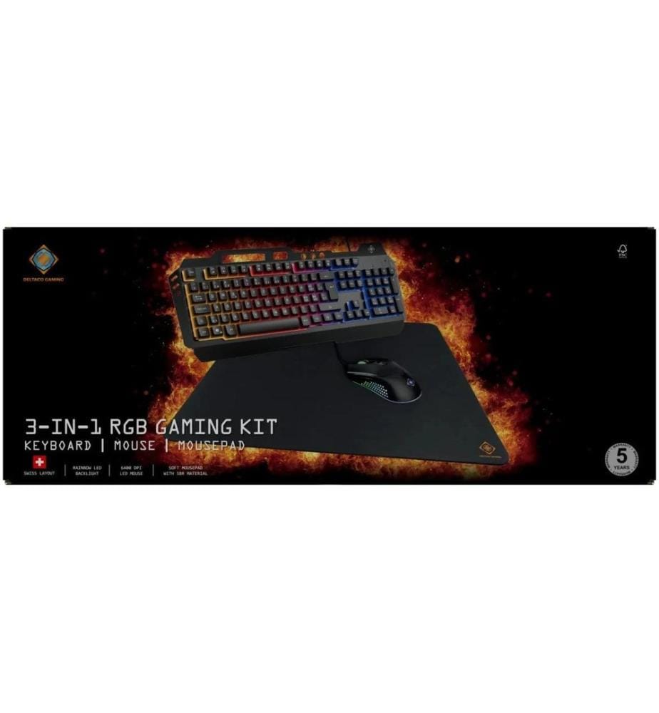 DELTACO Gaming-Tastatur Set GAM-113 V2 3-in-1 RGB Schwarz