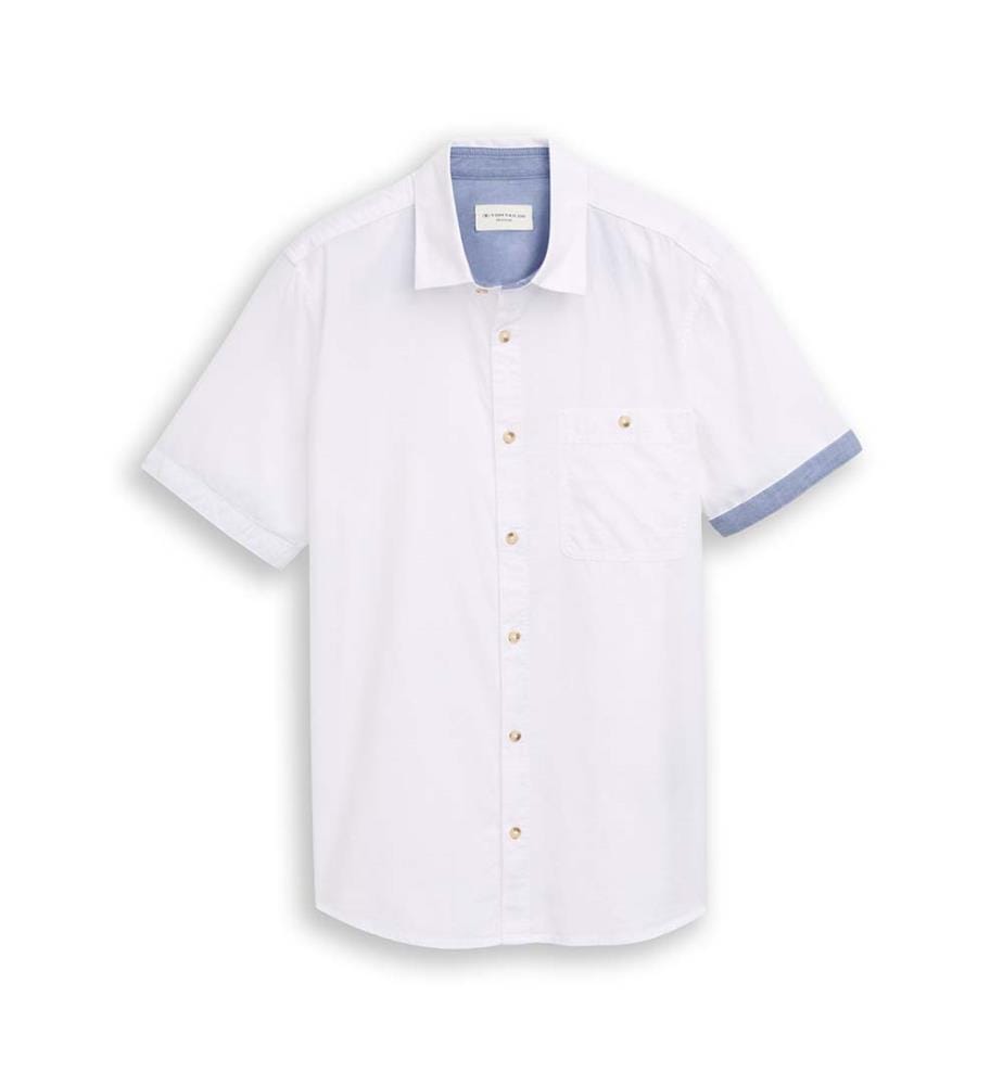 Chemise en coton à manches courtes, coupe régulière - Blanc