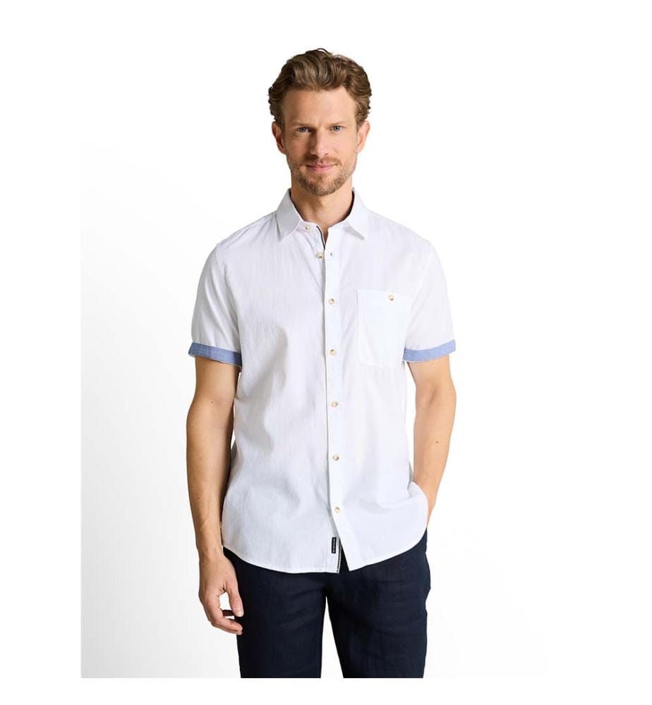 Chemise en coton à manches courtes, coupe régulière - Blanc