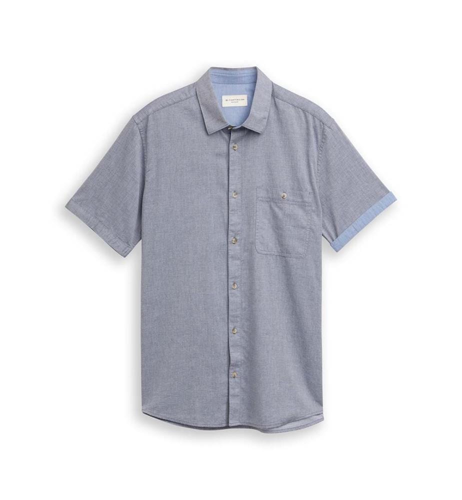 Chemise en coton à manches courtes, coupe régulière - Structure horizontale bleu marine