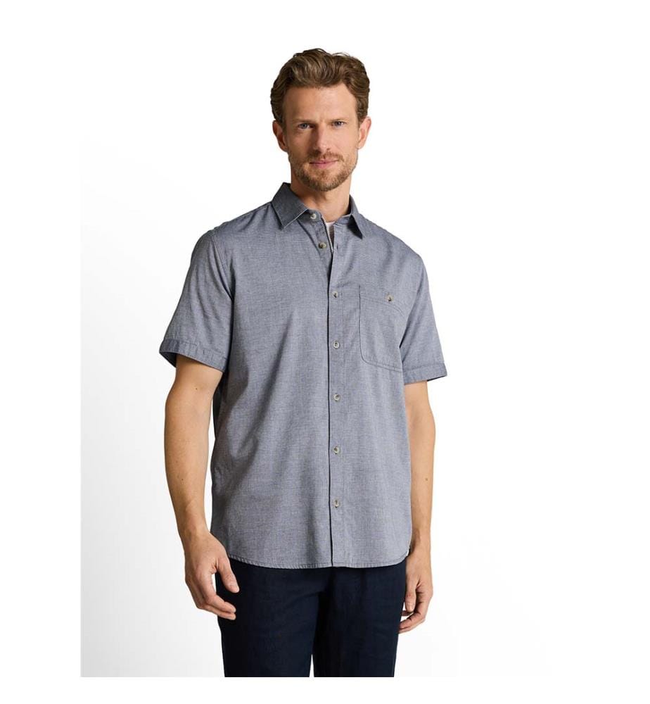 Chemise en coton à manches courtes, coupe régulière - Structure horizontale bleu marine