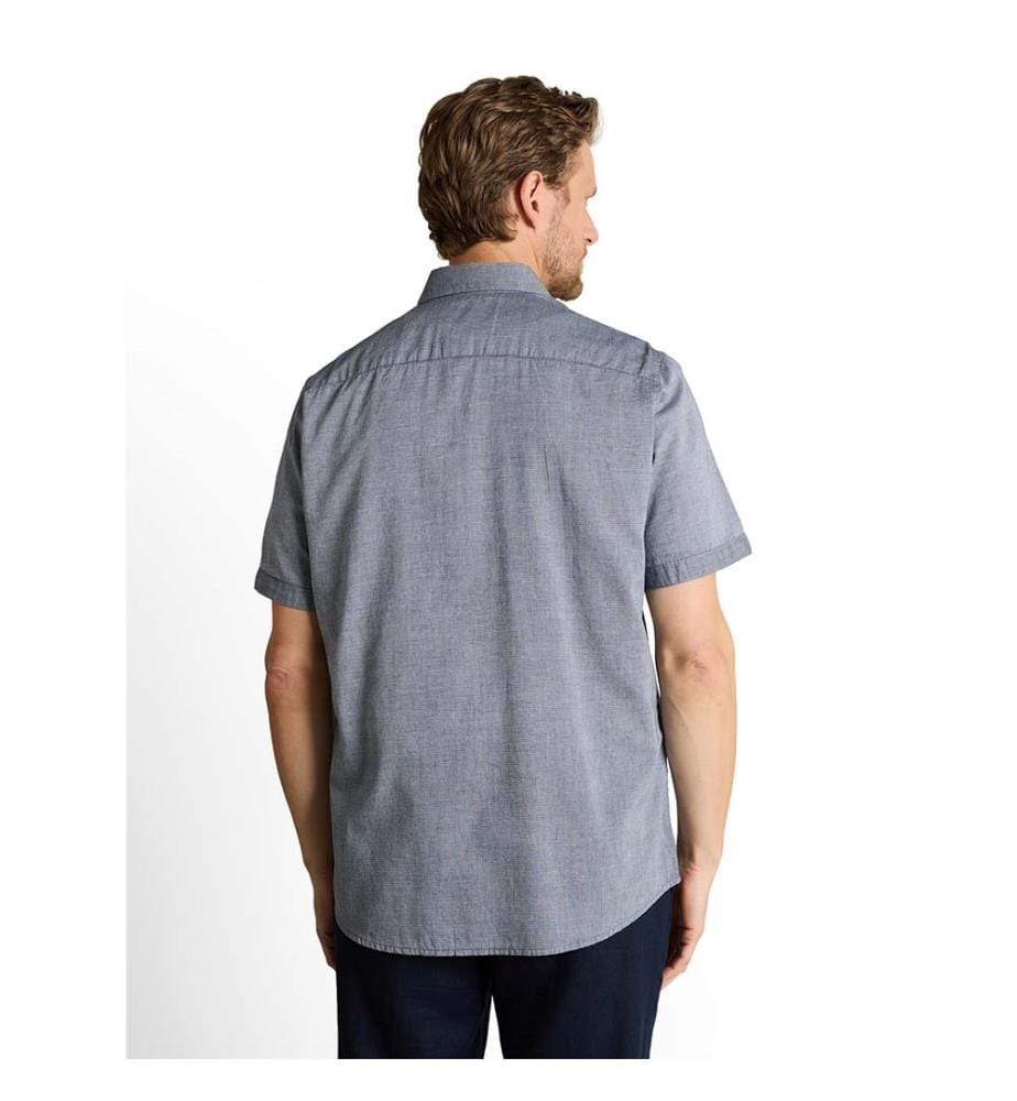 Chemise en coton à manches courtes, coupe régulière - Structure horizontale bleu marine