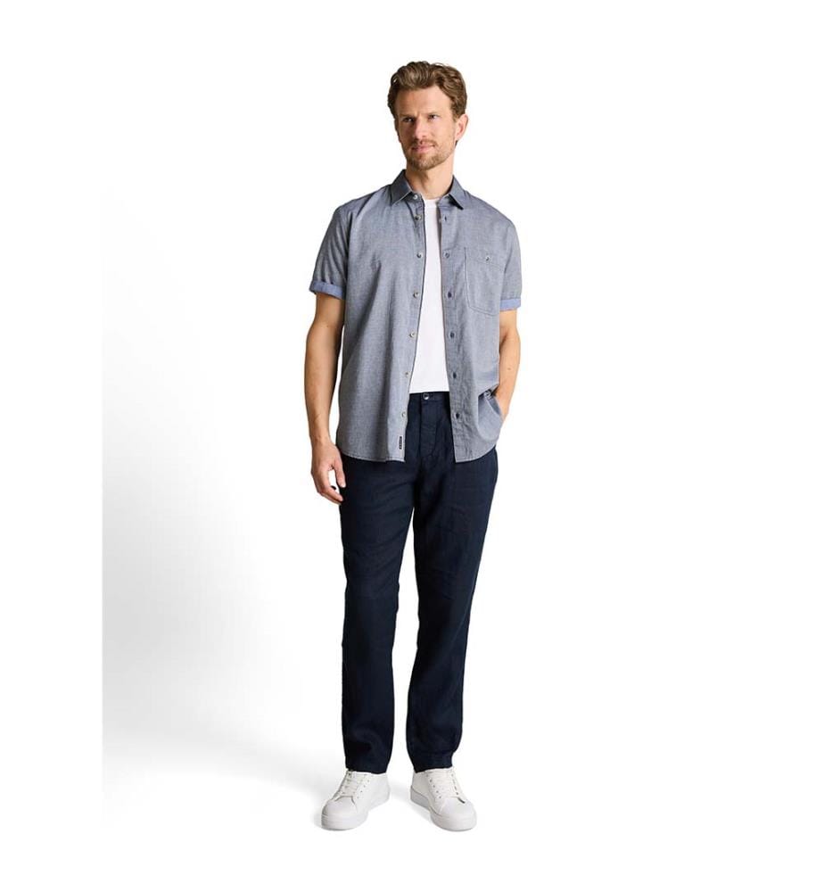Chemise en coton à manches courtes, coupe régulière - Structure horizontale bleu marine
