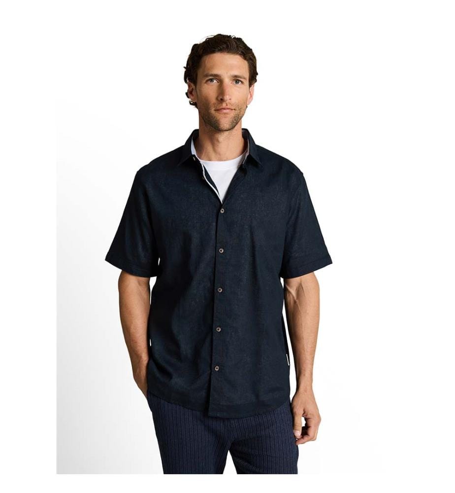Chemise à manches courtes, coupe régulière, avec lin - Sky Captain Blue