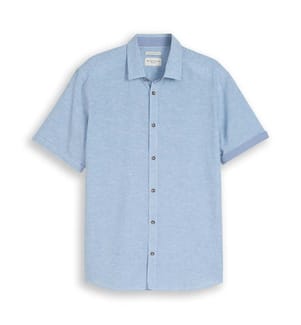 Chemise à manches courtes, coupe régulière, en lin - Chambray bleu bleeched