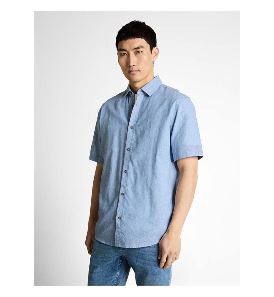 Chemise à manches courtes, coupe régulière, en lin - Chambray bleu bleeched