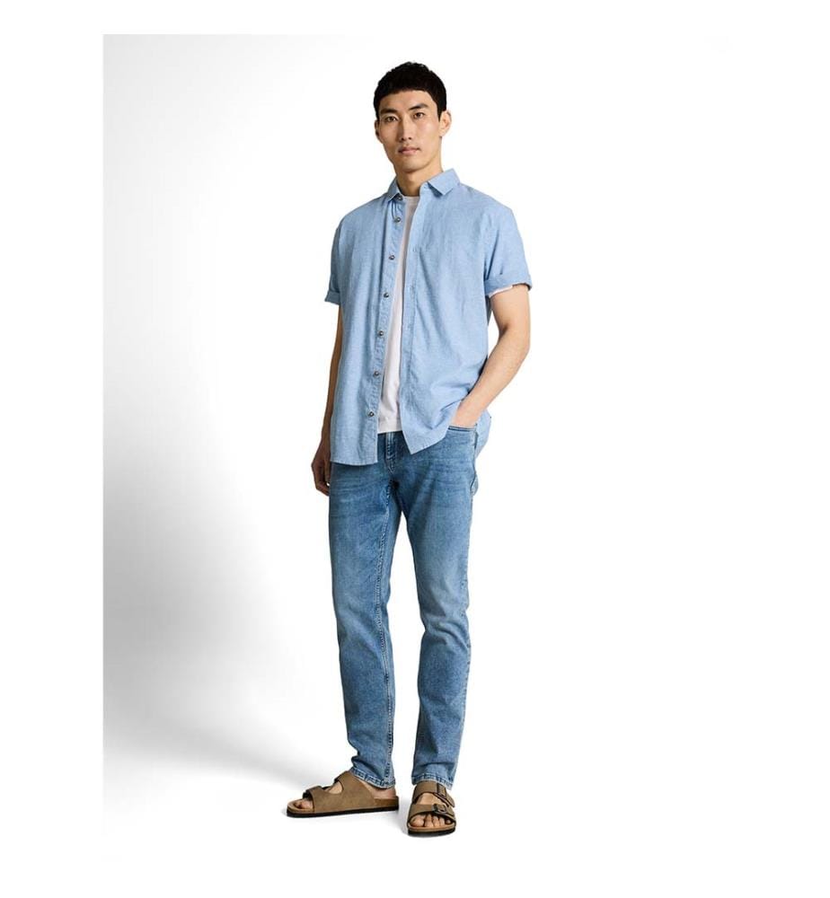 Chemise à manches courtes, coupe régulière, en lin - Chambray bleu bleeched