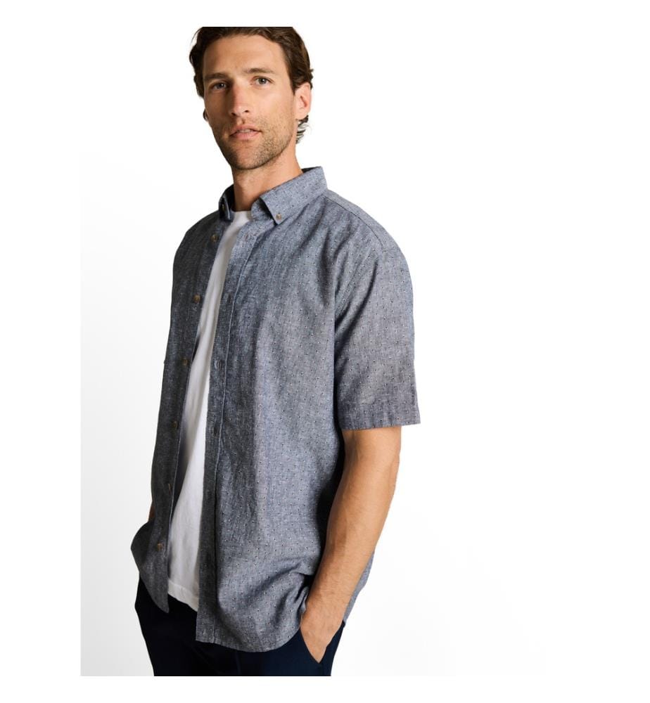 Chemise en coton lin imprimé - Navy Design