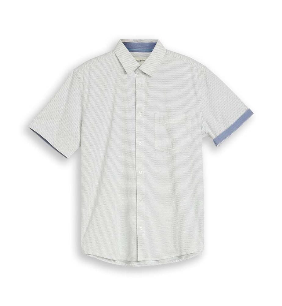 Chemise en coton à manches courtes, coupe régulière - Gardenia White Dot Structure