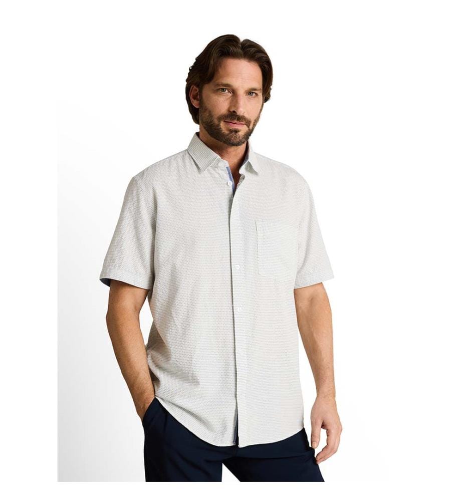 Chemise en coton à manches courtes, coupe régulière - Gardenia White Dot Structure