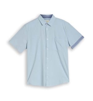 Chemise en coton à manches courtes, coupe régulière - Light Blue Dot Structure
