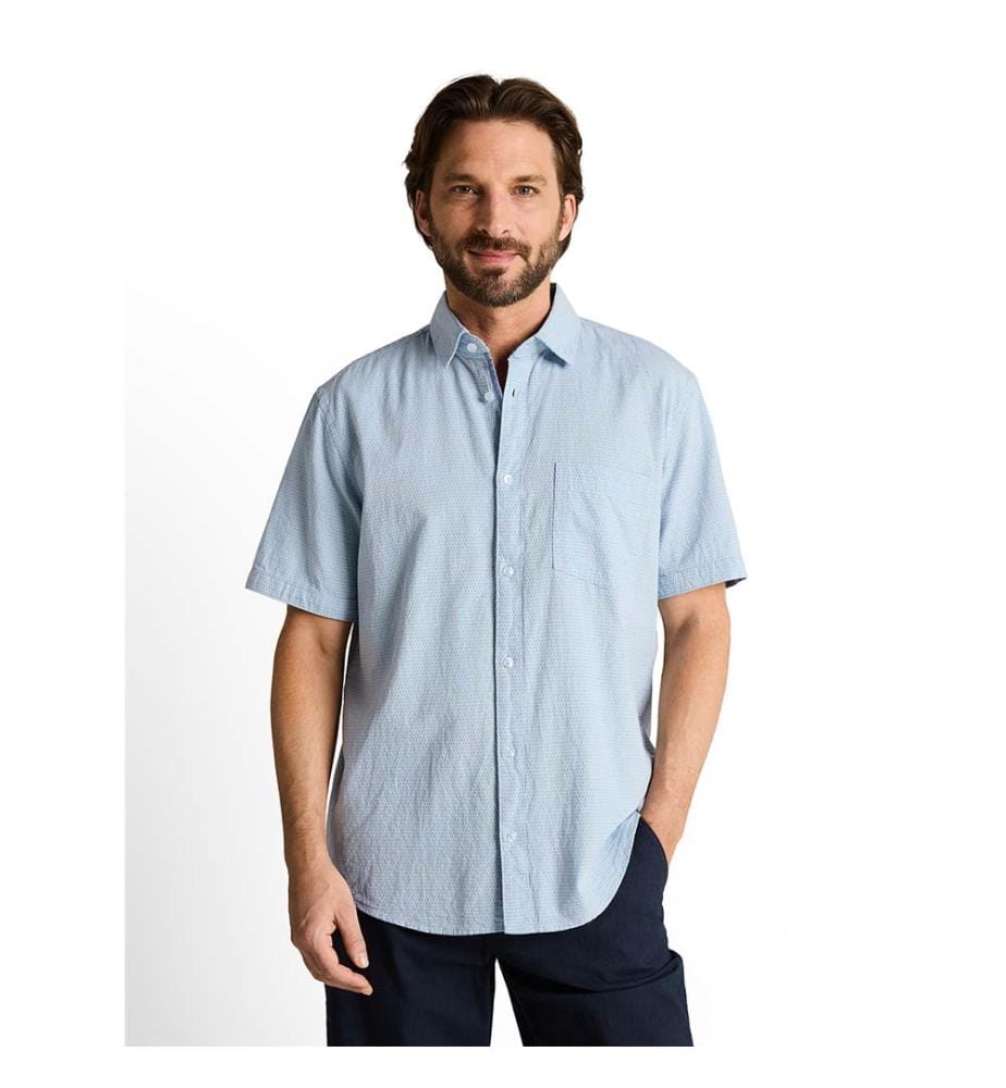 Chemise en coton à manches courtes, coupe régulière - Light Blue Dot Structure