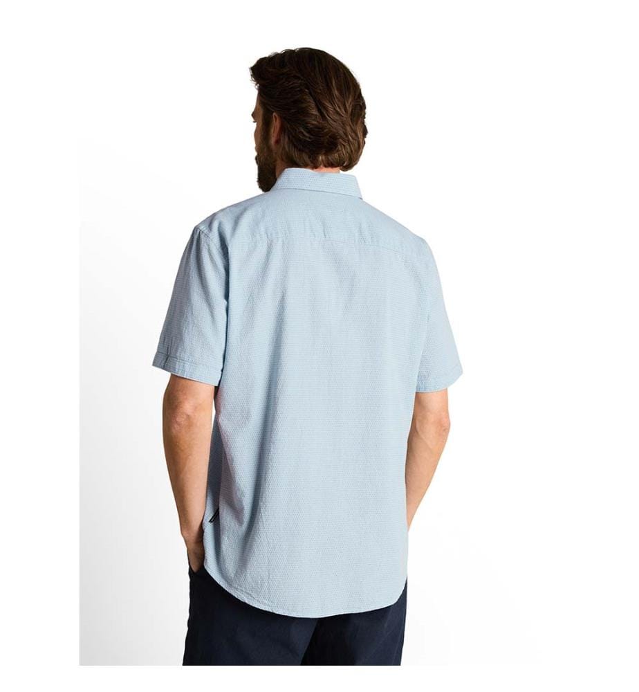 Chemise en coton à manches courtes, coupe régulière - Light Blue Dot Structure