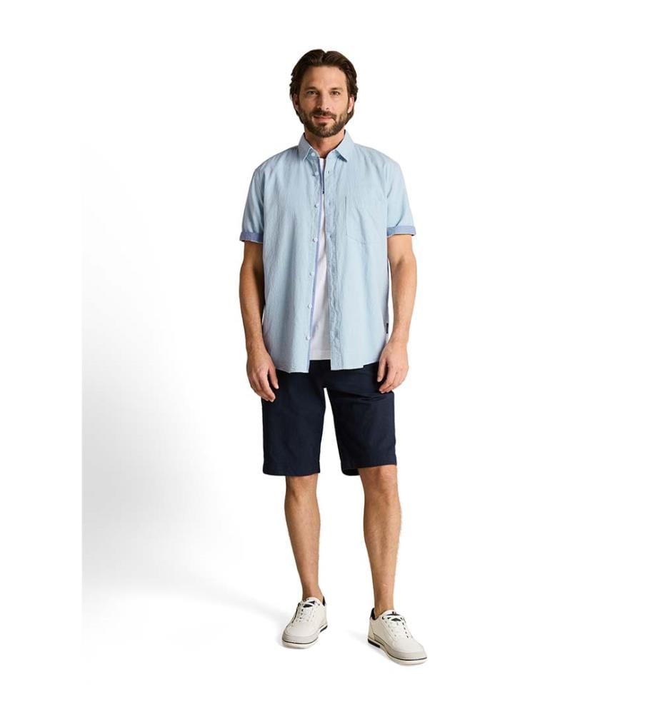 Chemise en coton à manches courtes, coupe régulière - Light Blue Dot Structure