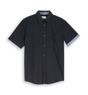 Chemise en coton à manches courtes, coupe régulière - Structure à pois bleu marine