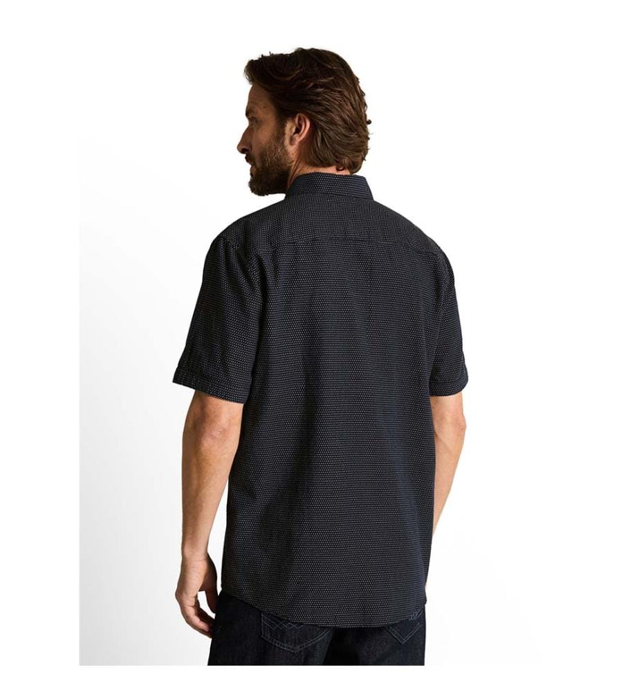 Chemise en coton à manches courtes, coupe régulière - Structure à pois bleu marine