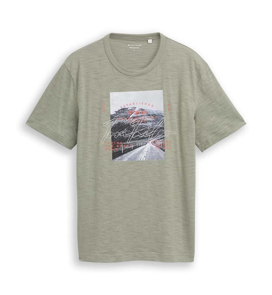 T-shirt en mélange avec impression de photos - Gris ombré olive