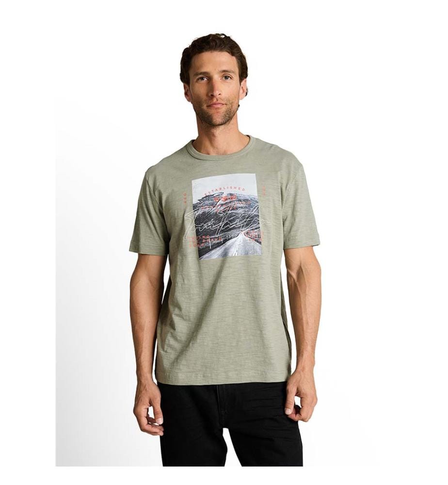 T-shirt en mélange avec impression de photos - Gris ombré olive